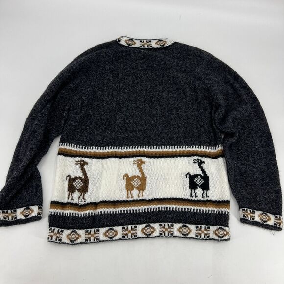 Vintage Alpaca Sweater Long Sleeve Pullover Black Beige White - Picture 4 of 8
